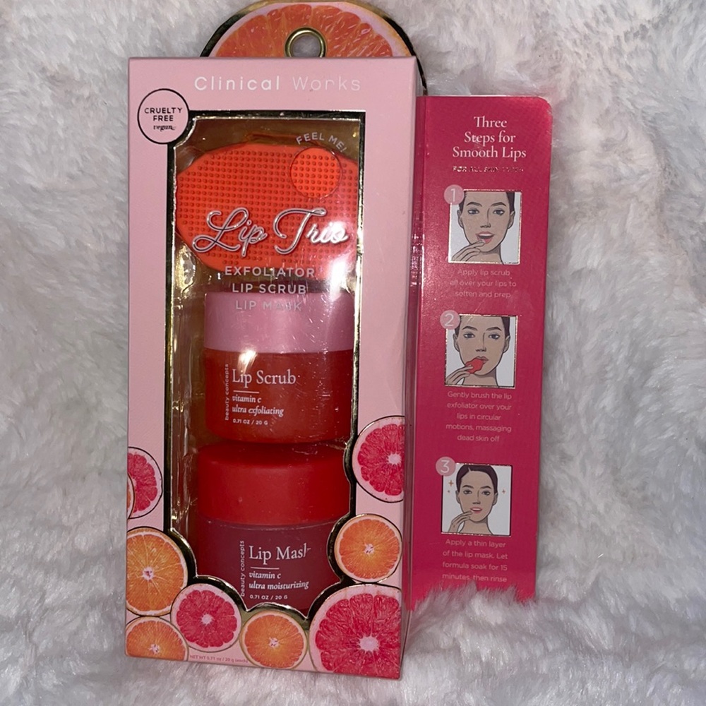 Clinical Works Lip Trio Vitamin C Lip Scrub Mask and Exfoliator Set New